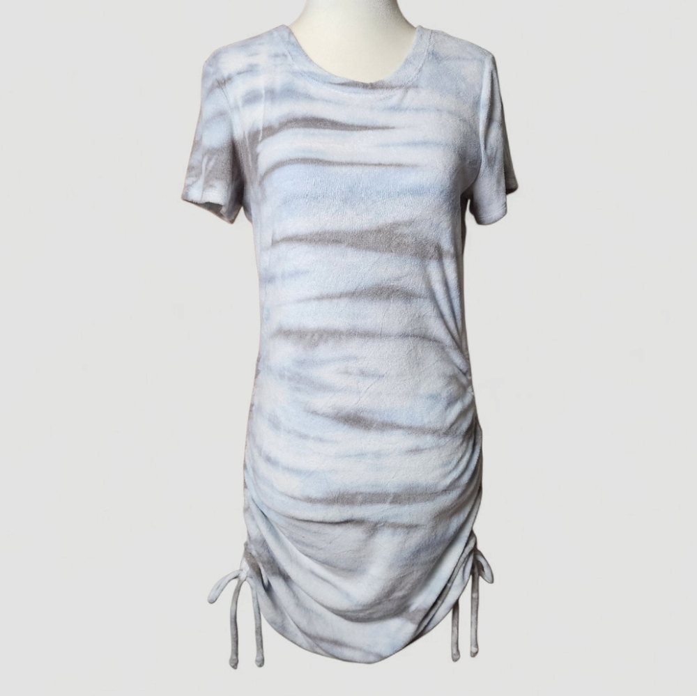 PINK Women's Gray, Blue Tie-Dye Ruched Swim Cover Up